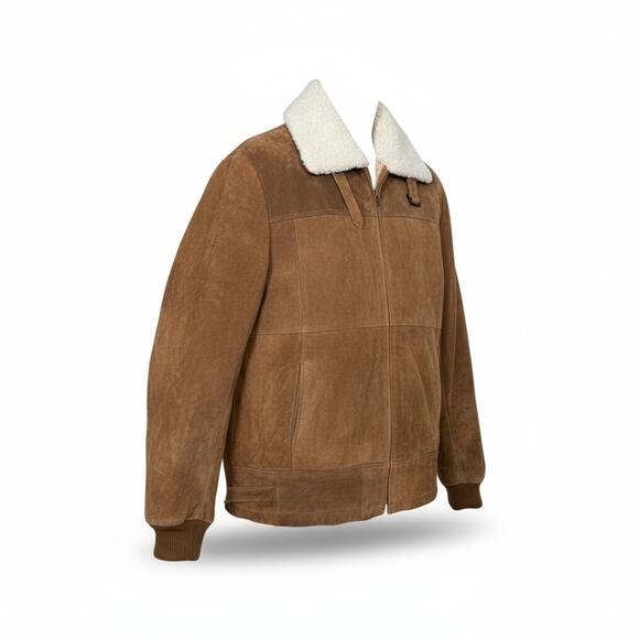 Vintage Midwest Traders Genuine Leather Suede Bomber Jacket | Sherpa Collar - Picture 10 of 12